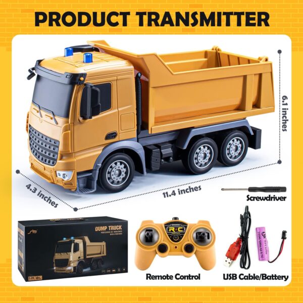 TICTTGA Kids rc Truck for 5 Year Old Boys Remote Control Construction Trucks for Boys Age 4-7 rc Dump Truck Toy Trucks for Boys Age 4-7 - Image 5