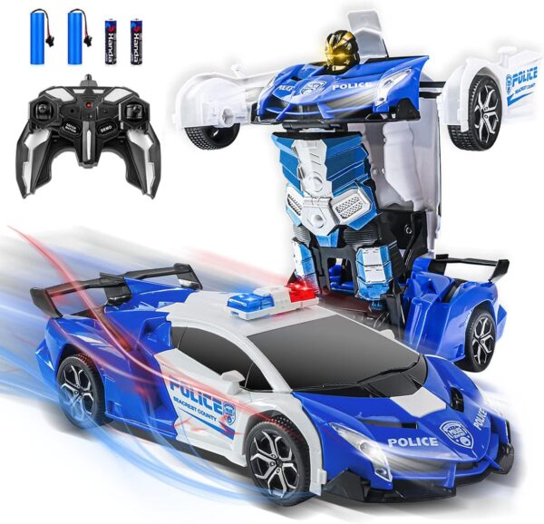 Remote Control Car, Gerilla Transform Robot RC Police Cars Contains All Batteries: One Button Deformation & LED Light & 360 Degree Rotating Drifting