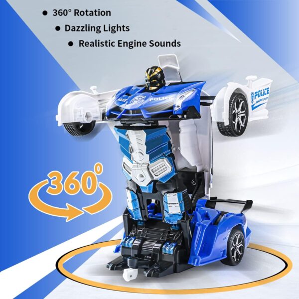 Remote Control Car, Gerilla Transform Robot RC Police Cars Contains All Batteries: One Button Deformation & LED Light & 360 Degree Rotating Drifting - Image 4