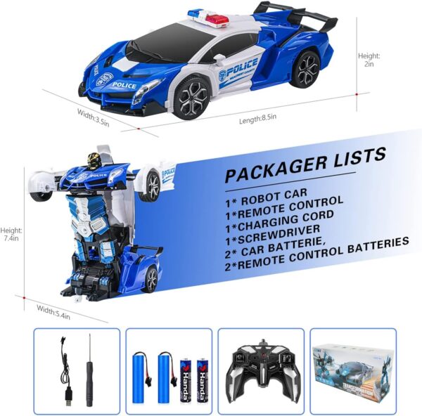 Remote Control Car, Gerilla Transform Robot RC Police Cars Contains All Batteries: One Button Deformation & LED Light & 360 Degree Rotating Drifting - Image 3