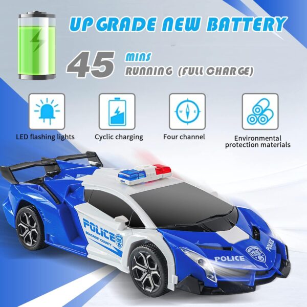 Remote Control Car, Gerilla Transform Robot RC Police Cars Contains All Batteries: One Button Deformation & LED Light & 360 Degree Rotating Drifting - Image 6