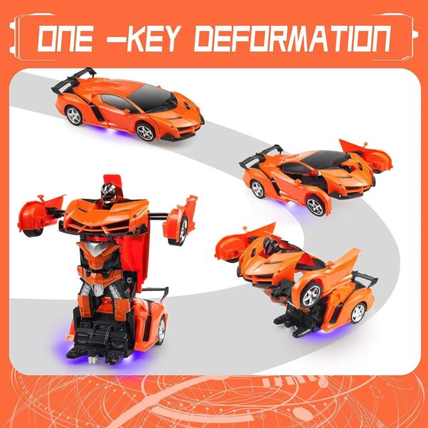 Ynybusi Remote Control Car, Transformation Car Robot Rc Cars for Kids Boys Girls Gift, 2.4G 1:18 Scale Racing Car with One-Button Deformation & 360°Drifting Robot Car Toy- Orange - Image 4