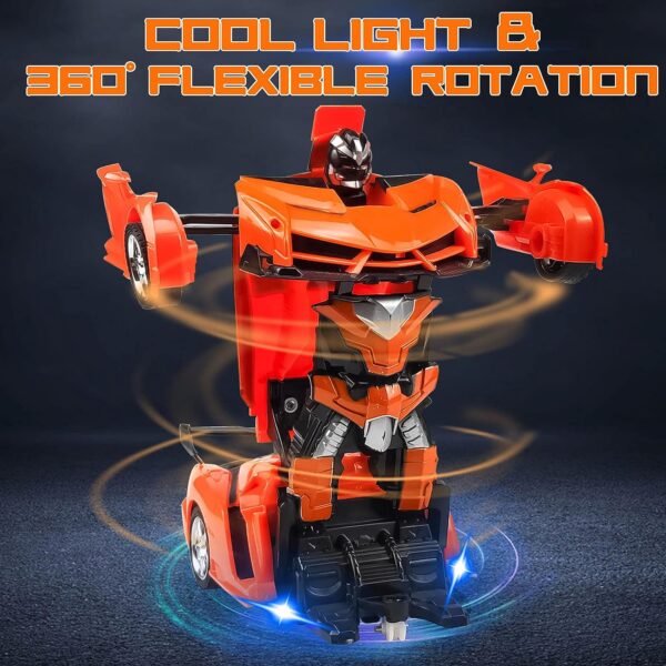 Ynybusi Remote Control Car, Transformation Car Robot Rc Cars for Kids Boys Girls Gift, 2.4G 1:18 Scale Racing Car with One-Button Deformation & 360°Drifting Robot Car Toy- Orange - Image 3