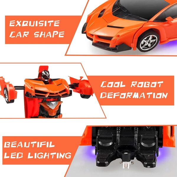 Ynybusi Remote Control Car, Transformation Car Robot Rc Cars for Kids Boys Girls Gift, 2.4G 1:18 Scale Racing Car with One-Button Deformation & 360°Drifting Robot Car Toy- Orange - Image 6