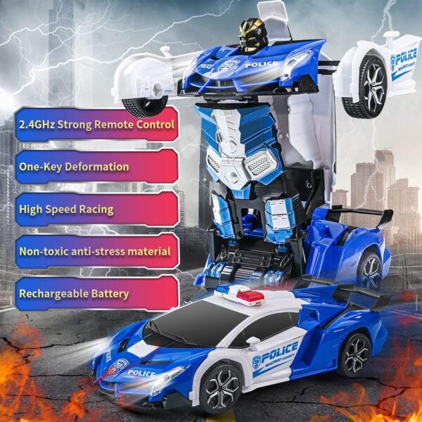 Remote Control Car, Gerilla Transform Robot RC Police Cars Contains All Batteries: One Button Deformation & LED Light & 360 Degree Rotating Drifting - Image 7