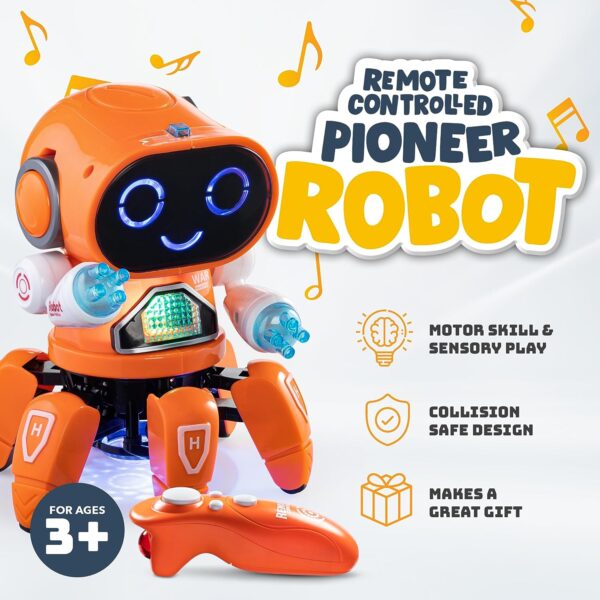 Bot Pioneer Dancing Robot Toy with Flashing Lights & Sound Effects - Kids RC Remote Control Robot with Moving Arms & Legs - Desk Robot Toys - Image 2