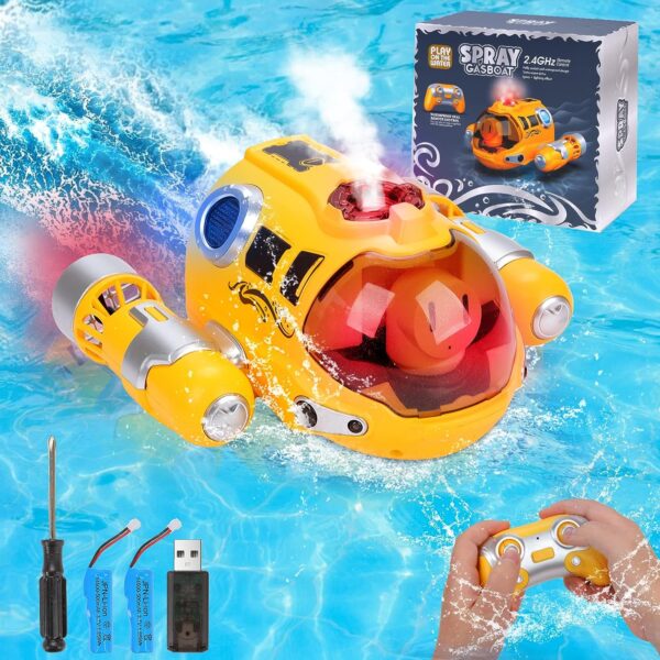 Chifafortoo Remote Control Boat Pool Toys for Kids 6+, 2.4ghz Fast Mini RC Boat with Spray Gasboat and Led Lights Water Toy for Swimming Pool - Image 4